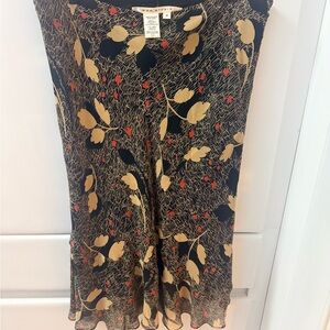 Max Studio 100% Silk 90’s Floral Midi Skirt Women’s M Lined Flowy Brown Black